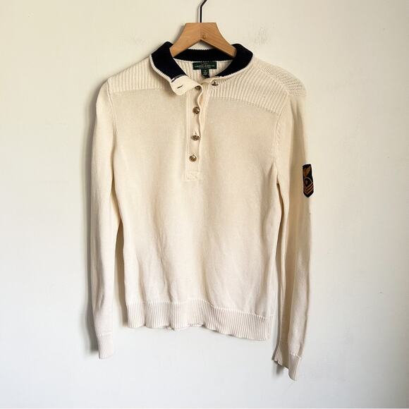 Ralph Lauren Quarter Button Patch Pullover Sweater Cream Size M - Picture 1 of 8